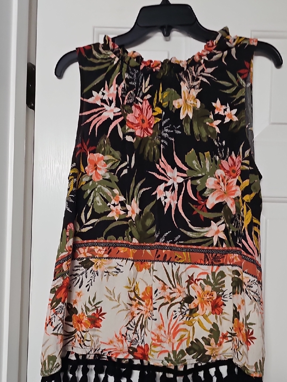 Style & Co Black Floral Tank with Pink & Green Accents